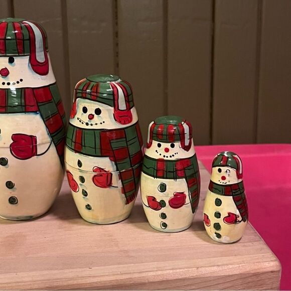 Vintage Snowman Nesting Dolls Hand Painted Terry’s Village 5 Figures - Picture 4 of 8